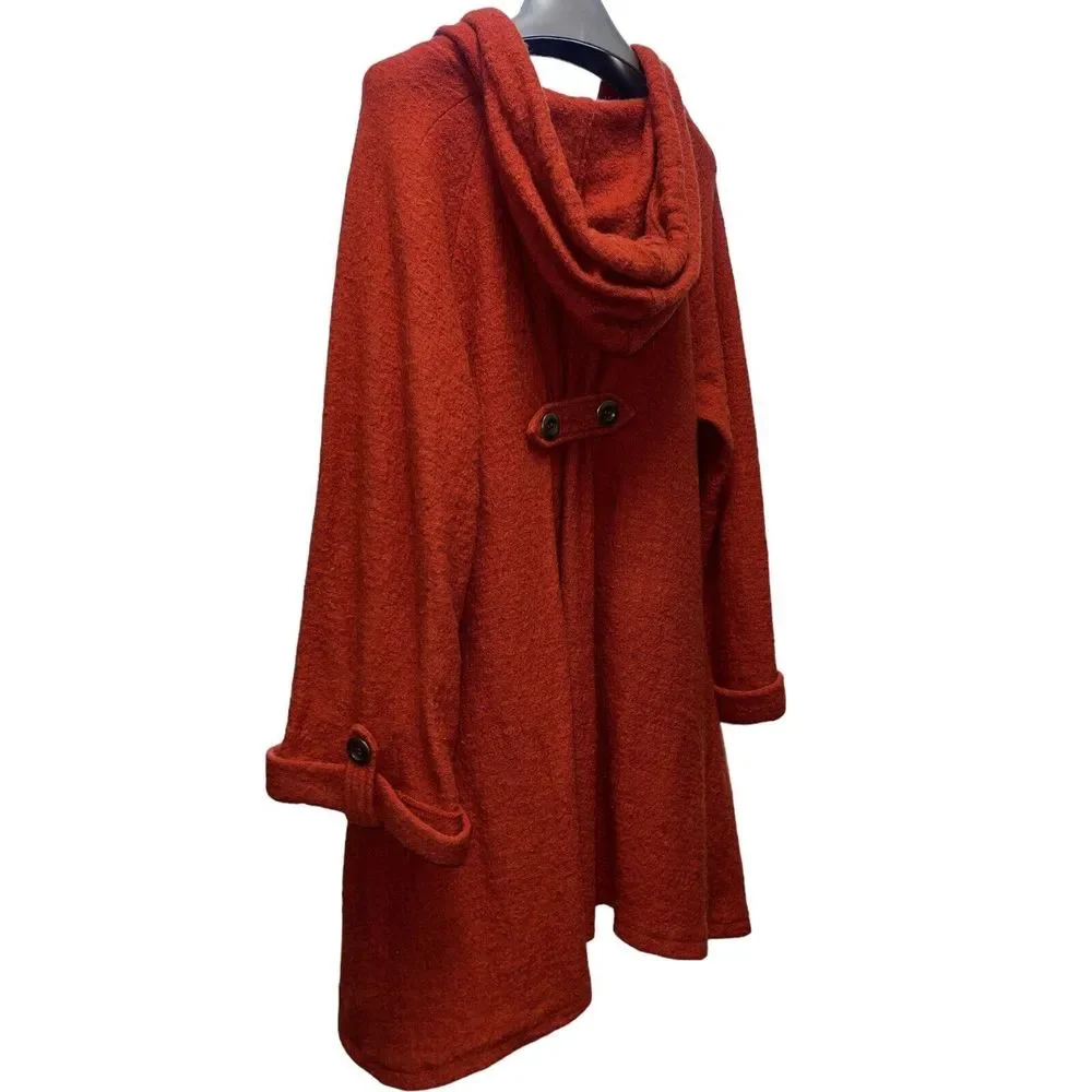 David Brooks Women's Brown/Burnt Orange LS Wool Metal Button Hooded Cardigan VTG
